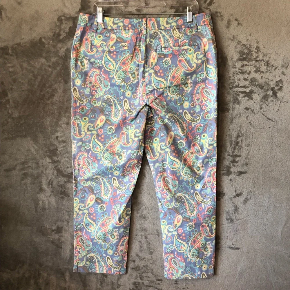Talbots Paisley Cropped Chino Women Pants Size 14 Pastel Colors Split-Hem